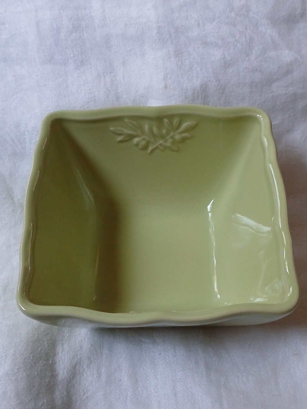 Sur La Table 5" Stoneware Square Bowl Olive Motif Dish Portugal Light Green